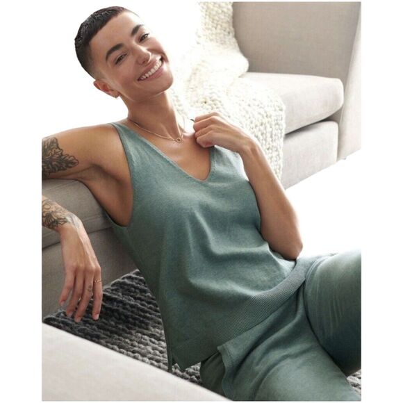 NWT Athleta Daydream Sweater Sleep Tank Women's 1X Green Blue V Neck Wool Blend - Picture 1 of 7